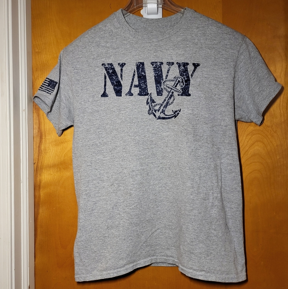 U.S. Navy Heather Gray Short-Sleeve Tee With Distressed Navy Blue Graphics